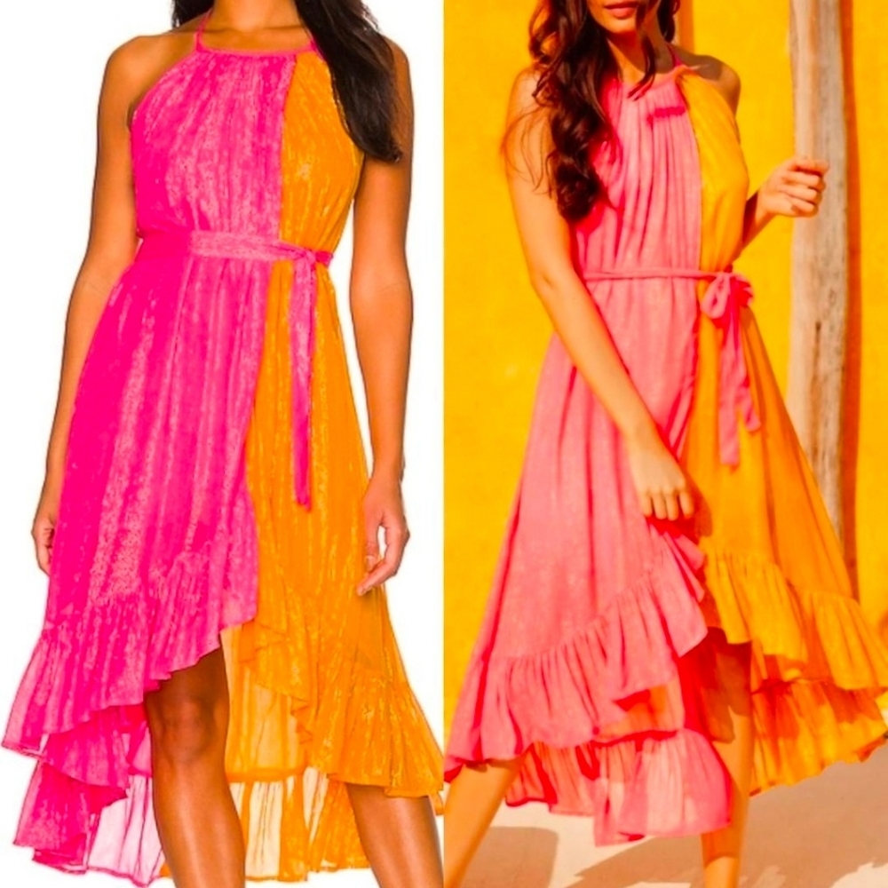 Sundress Alice Marbella Viscose Halter Hi Lo Asymmetric  Maxi xs/s